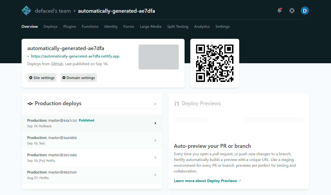 Image showing a QR code generated on Netlify's frontend.