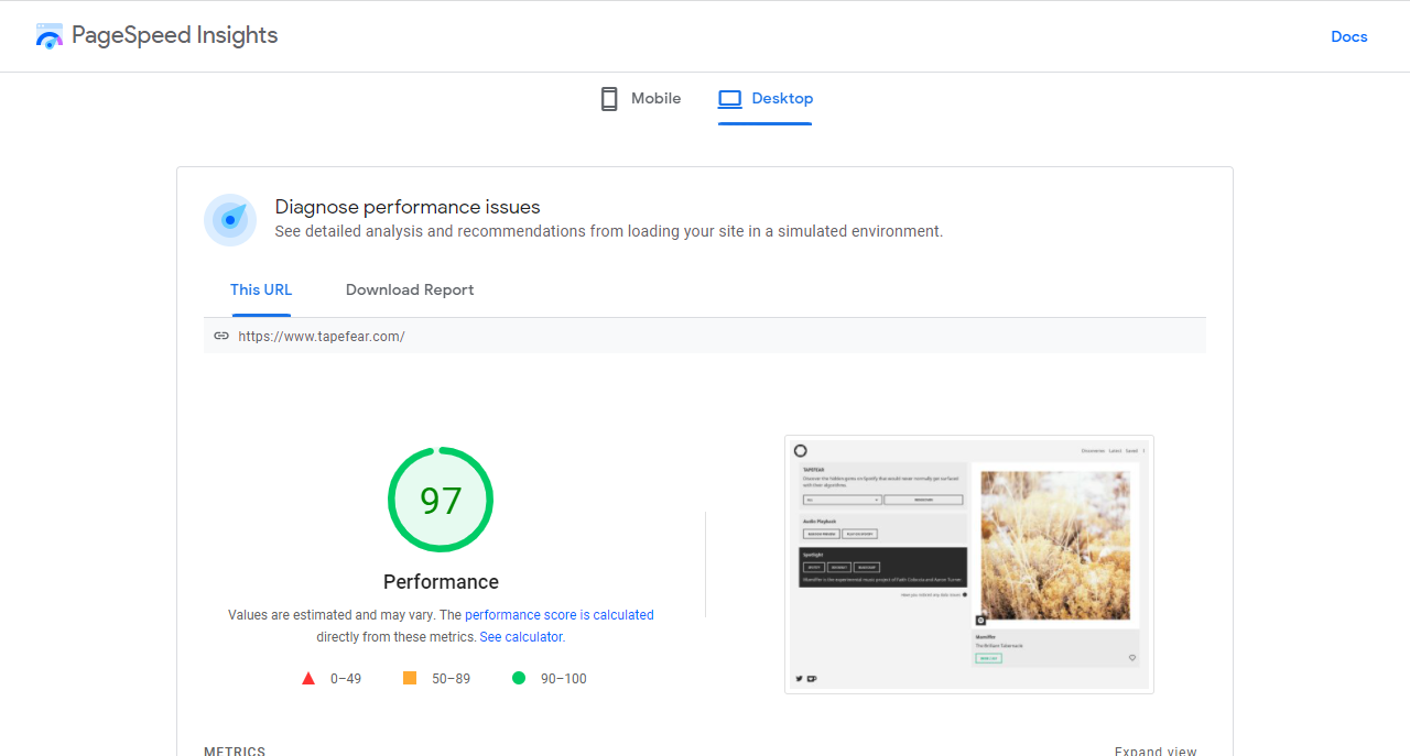 Additional buttons added to PageSpeed Insights to download your data.